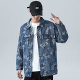 Denim Varsity Jacket Autumn and Winter Jacquard Denim Jacket Men's Loose Large Size Jacket
