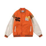 Orange Varsity Jacket Autumn Baseball Uniform Men's Loose Casual Towel Embroidery Bear Jacket