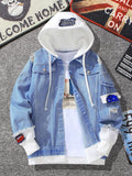 Men Denim Jacket Men's Autumn Hooded Autumn and Winter Baseball Jacket Casual