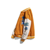 Orange Varsity Jacket Autumn Baseball Uniform Couple Cartoon Embroidered Stand Collar Long Sleeve Jacket Men