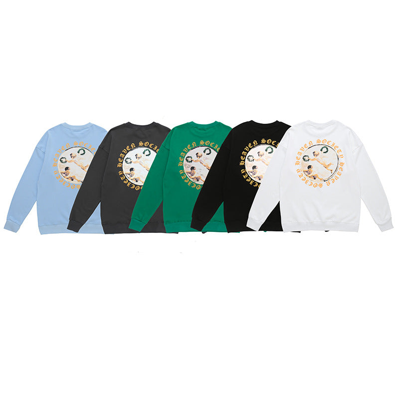 Mens Fall Outfits Vintage Floral Print Long Sleeves T-shirt Men's Loose High Street Hiphop Top