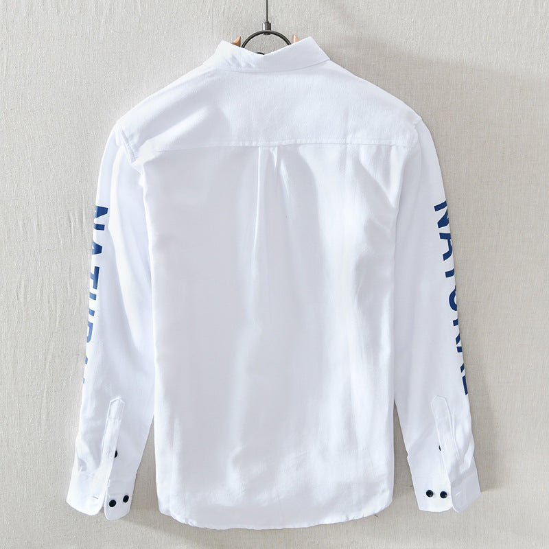 White Work Shirts Men's Casual Long-Sleeved Printed Shirt
