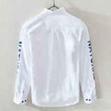 White Work Shirts Men's Casual Long-Sleeved Printed Shirt