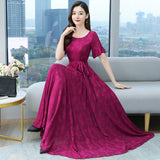 Mauve Dress Chiffon Dress Summer Popular Dress Jacquard Long Waist-Controlled Large Hem Dress for Women