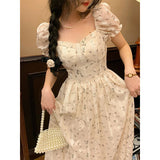 Aesthetic Dress Square Collar Vintage Floral Dress For Women Spring And Summer