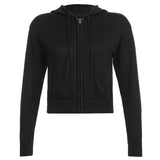 Preppy Aesthetic Sweater Hooded Zipper Solid Color Coat Short Top