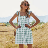 Gingham Dress Spring Women's Plaid Casual Square Collar Suspender Dress