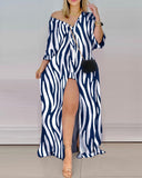 Nina Parker Graffiti Dress Loose Long Sleeve Striped Shirt Dress