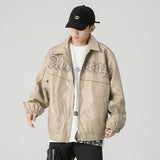 Beige Varsity Jacket Coat Men's Clothing Boys Autumn Jacket Leather Coat Men