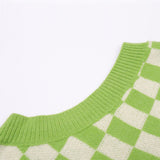 Men Sweater Vest Color Matching Plaid Sweater Vest Vest Men's Loose V-neck Sleeveless Waistcoat Sweater Coat