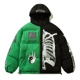 Skeleton Varsity Jacket Thermal Cotton-Padded Coat Men and Women Loose Hooded