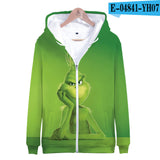 Grinch Hoodie 3D Color Printing Men's and Women's Zipper Sweater