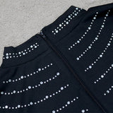 Nina Parker Black Dress Rhinestone Slim-Fit Long-Sleeved Party Sheath Dress