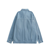 Men Denim Coat Jean Jackets Multi-Pocket Vertical Stripes Washed Denim Jacket Men Loose Lapels Jacket Denim Coat