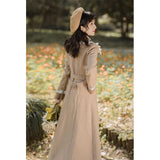 Autumn and Winter Artistic Retro Woolen  Double-Breasted Plaid Cottagecore Aesthetic Trench Coat