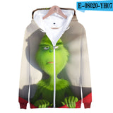 Grinch Hoodie 3d Printed Zipper Sweater