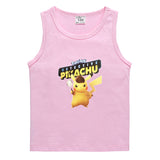 Children Pokemon Pikachu T Shirt Cotton Leisure Solid Color Sports Vest
