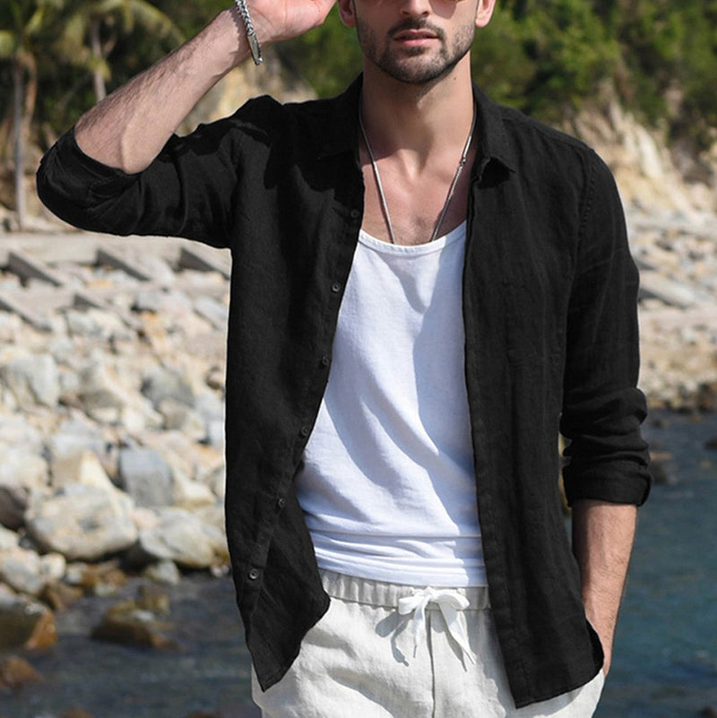 White Work Shirts Spring and Autumn Men's Shirt Casual Cotton and Linen Long Sleeve Shirt