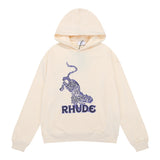 Rhude Hoodie Leopard Printed Cotton Men and Women Couple Hooded Sweater