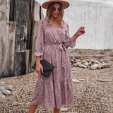 Emery Rose Dresses Casual Holiday Style Floral Print Long Sleeve Autumn and Winter Dress Large Swing Skirt