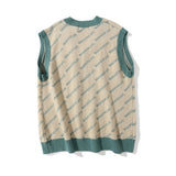 Men Sweater Vest Letter Jacquard Color Matching Sweater Vest Men's BF Idle Style Loose V-neck Sleeveless Sweater Pullover