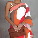 Nina Parker Graffiti Dress Sexy Diagonal Collar off-Shoulder Dress