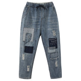 Women Patchwork Jeans Ripped Embroidered Jeans Distressed