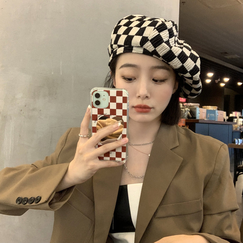 Check Beret Hat Summer Casual Fashionable Spring and Autumn