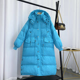 Women Winter Coats Puffer Jacket Down Coat Down Jacket Women's Mid-Length Detachable Hat White Duck Down Coat
