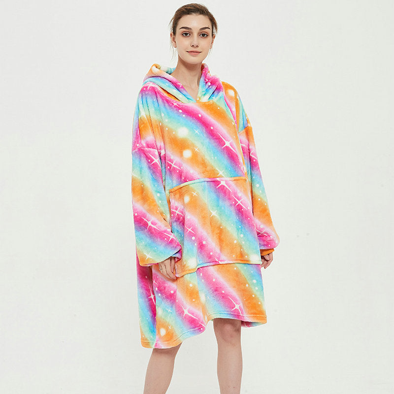 Hoodies Blankets Rainbow plus Size Hooded Lazy Blanket Double-Layer Fleece-Lined Home