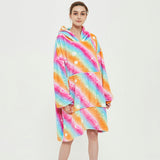 Hoodies Blankets Rainbow plus Size Hooded Lazy Blanket Double-Layer Fleece-Lined Home