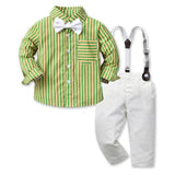 Children Boy Formal Shirt & Suspender Pants 2 Piece Set Autumn Boy Long Sleeve Cotton Shirt