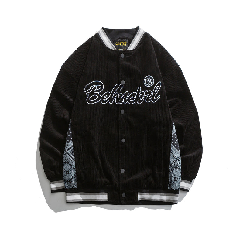 Vintage Letterman Jacket Autumn Corduroy Embroidered Casual Jacket