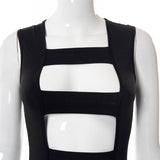 Summer Solid Color Sleeveless Stitching Hollow-out Tight Shorts Jumpsuit Women