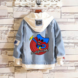 Comic Denim Jacket Men and Women Fashion Hooded Denim Jacket Spring and Autumn