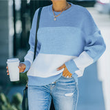 Women Fall Outfits Autumn and Winter Knitting Stitching Loose Contrast Color Sweater Women