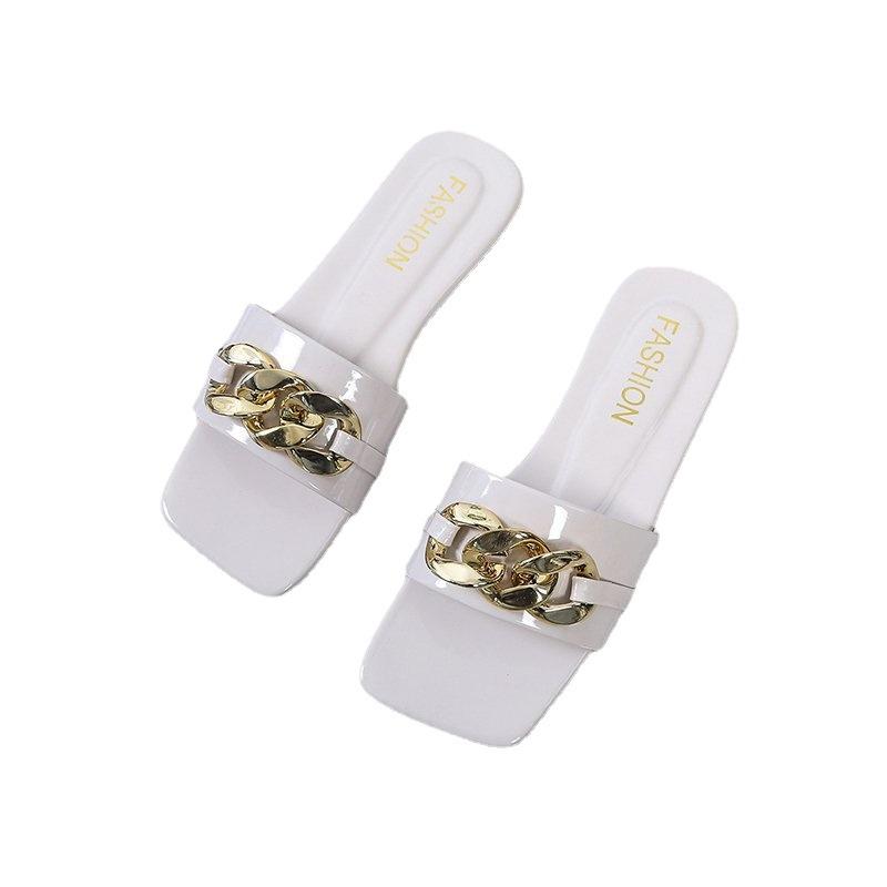 Women Open Toe Sands Flats Summer Metal Flat Ankle-Strap Sandals Fashion Flat-Heeled Slippers