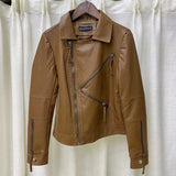 Women PU Leather Jacket Biker Motorcycle Coat Spring and Autumn Loose Motorcycle Polo Collar Top