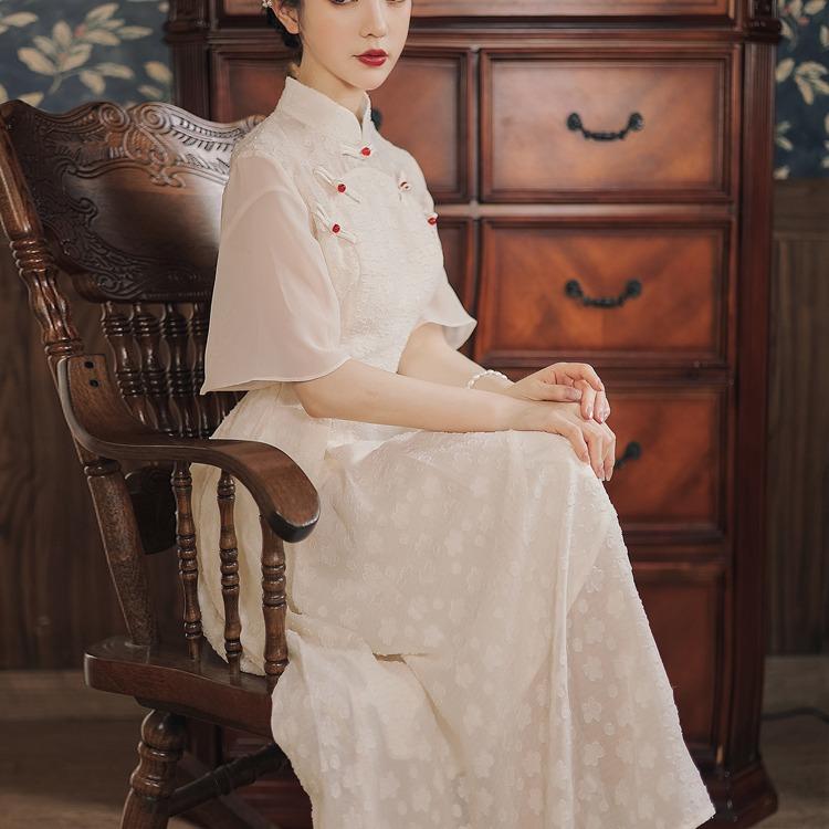 Women Cottagecore Dress Vintage Elegant Cheongsam Summer Dress