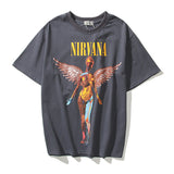 Oversized 90S T Shirt Big Talker Angel Rock Band Printed Short Sleeve T-shirt Couple Loose Retro T-shirt