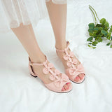Flat Dress Sandals Summer Low Heel Peep Toe Buckle with Bowknot Sandals
