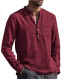 Sweat Wicking Shirt Men's Long Sleeve V-neck Casual Beach Linen Shirt Men's Clothing
