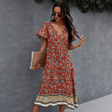 Emery Rose Dresses Printed Dress Spring/Summer V-neck Short Sleeve Bohemian Style