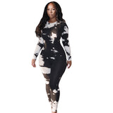 Winter Black and White Contrast Color round Neck Slim Fit Hip Raise Sunken Stripe Printed Jumpsuit for Women