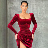 Winter Formal Dresses Sexy Square-Neck Folded High Waist Tuxedo Dress