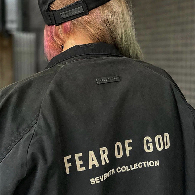 Fog Fear of God Essentials Coat Coach Jacket Flocked Printed Stand Collar Nylon Outdoor Jacket Coat Men