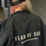 Fog Fear of God Essentials Coat Coach Jacket Flocked Printed Stand Collar Nylon Outdoor Jacket Coat Men
