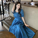 Burnt Orange Dress Summer Puff Sleeve Waist-Slimming Long Dress Women