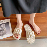 Women Open Toe Sandals Flats Summer Plus Size Slippers Fashion Pleated Sandals