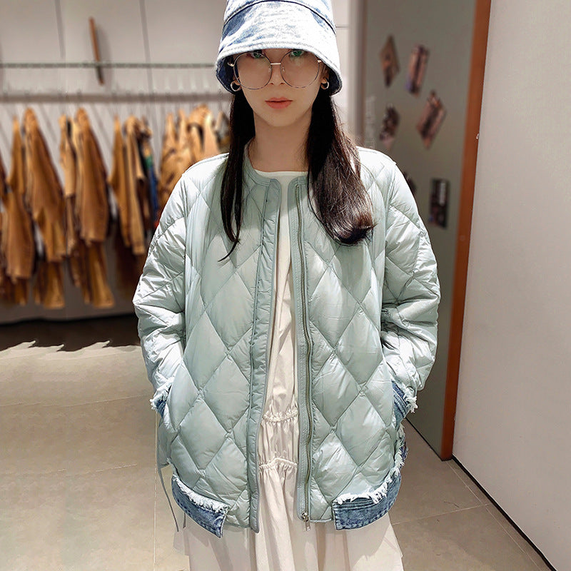 Women Winter Coats Puffer Jacket Down Coat Stitching Denim Lightweight Down Jacket Female Short Winter White Duck Down Coat